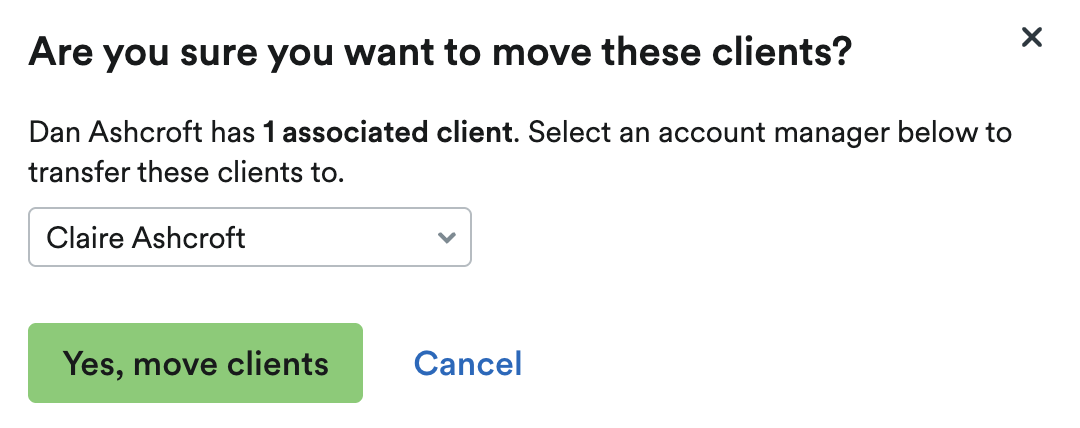 Move clients confirmation modal