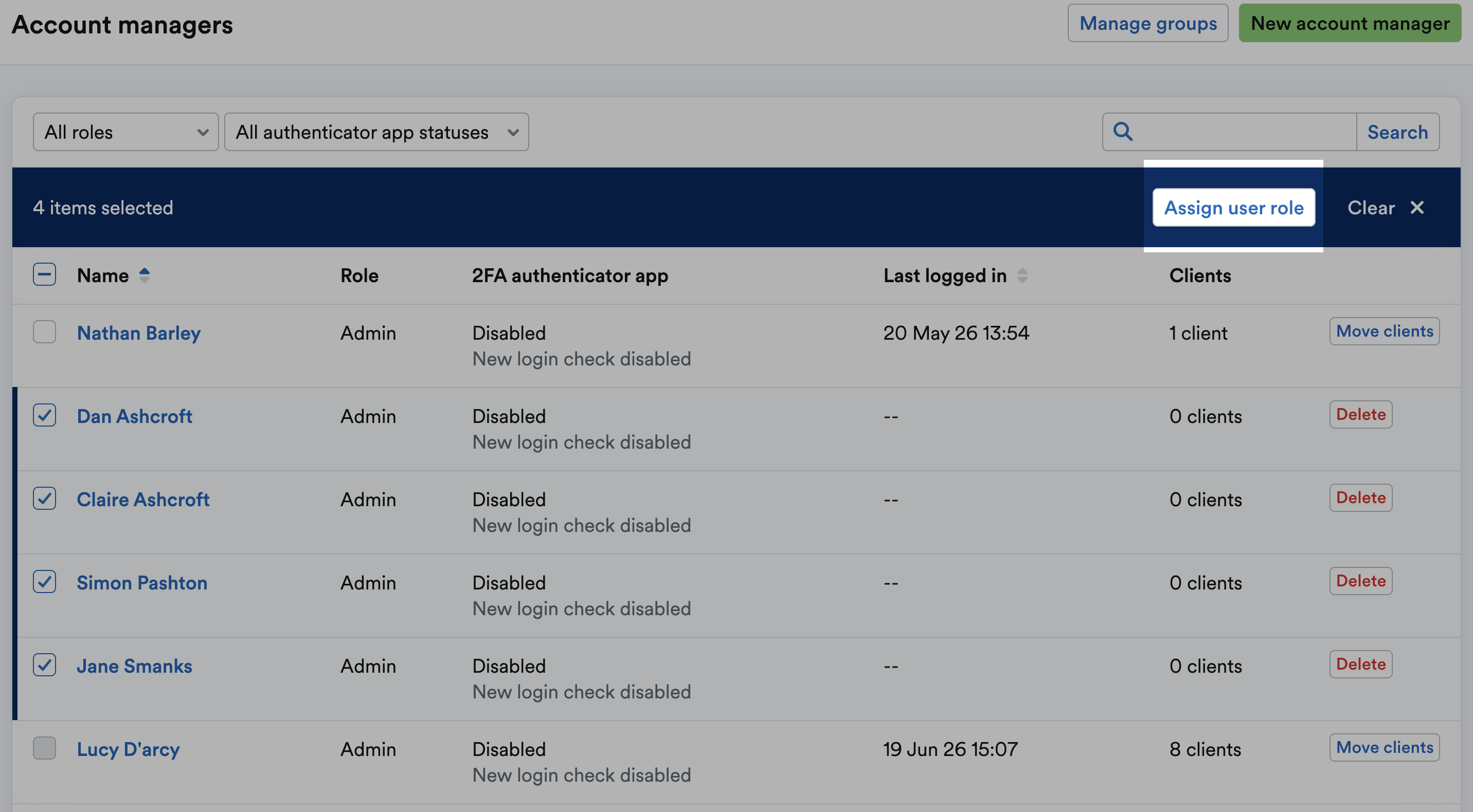 Assign user role button highlighted