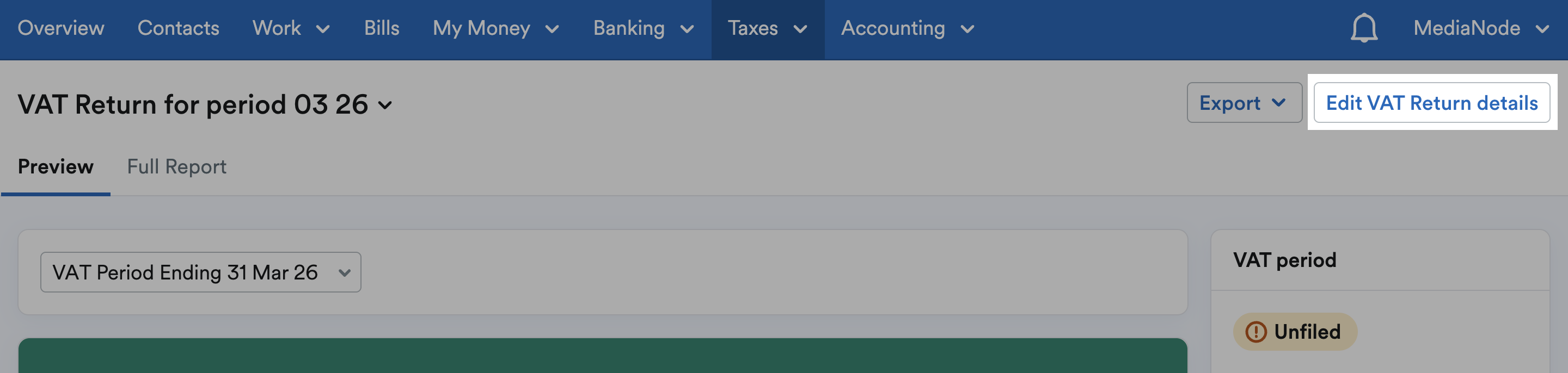 Edit VAT Return details button highlighted in top-right
