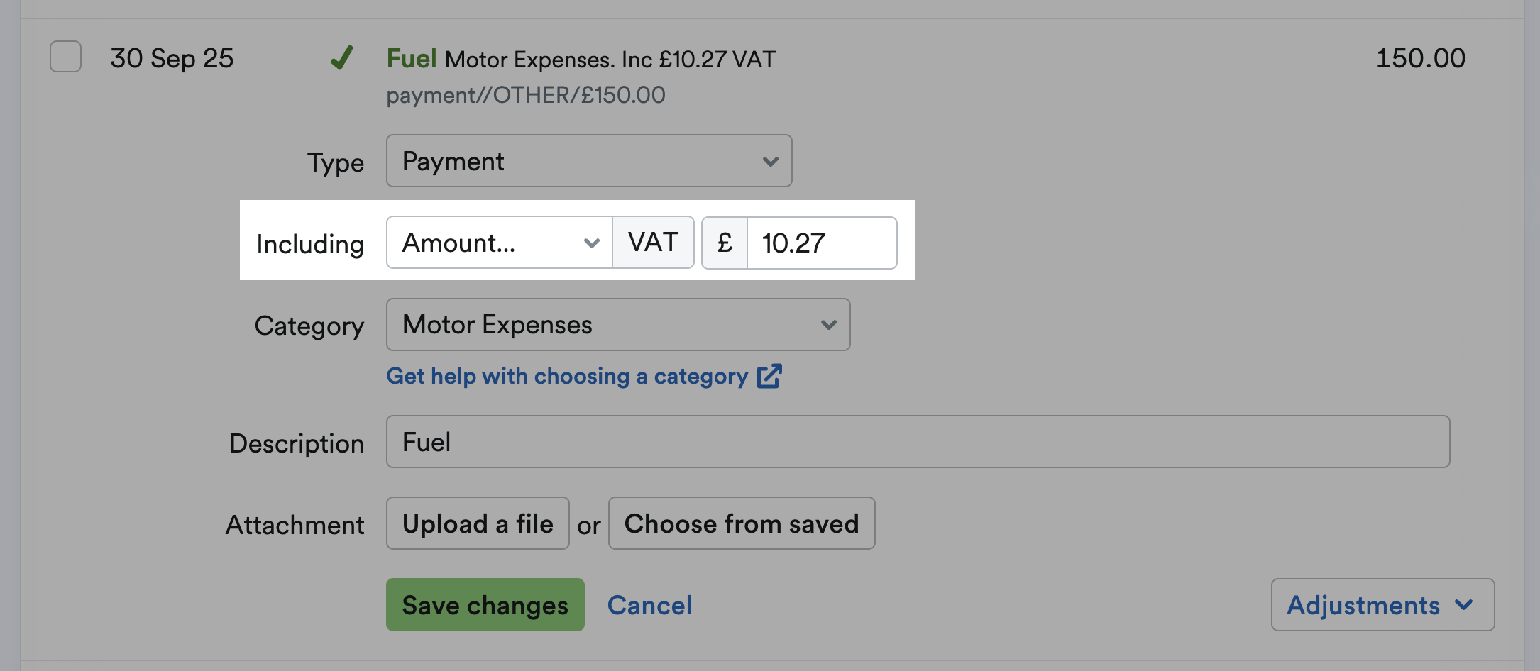 Adding a custom amount of VAT to a bank transaction