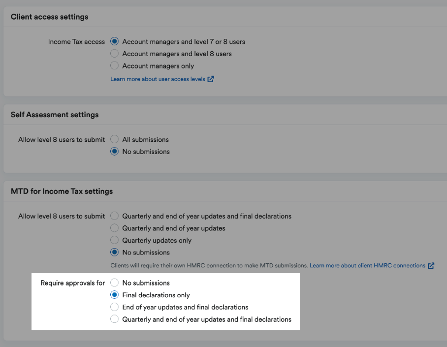 Option to choose which MTD for Income Tax submissions should be approved by clients