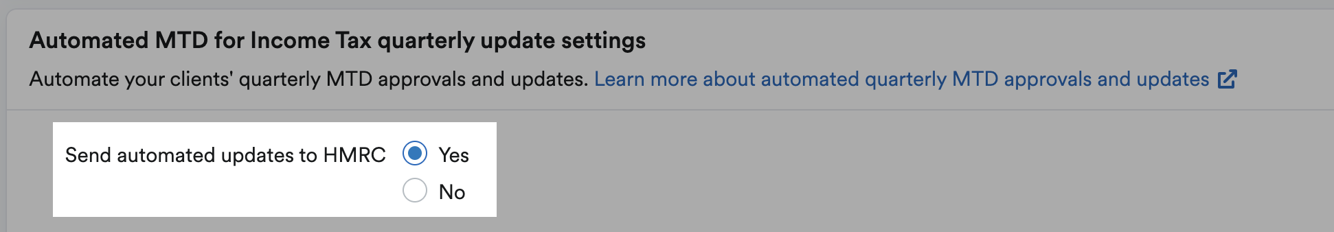 Option to enable automated quarterly submissions set to yes