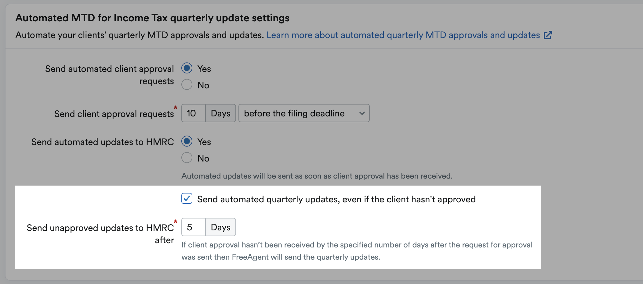 Option to enable sending unapproved quarterly submissions after X days