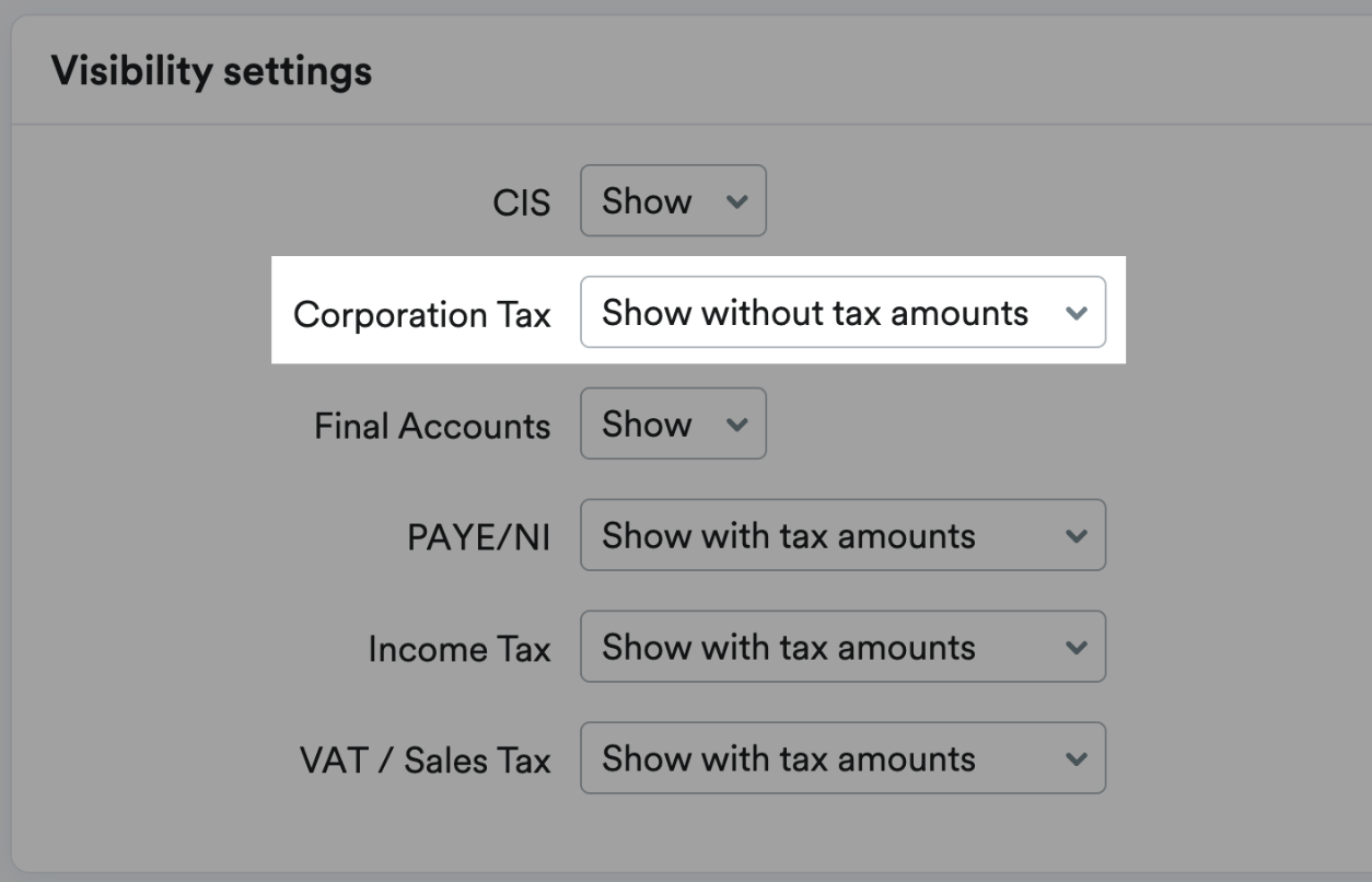 Example of an item being shown but tax amount hidden