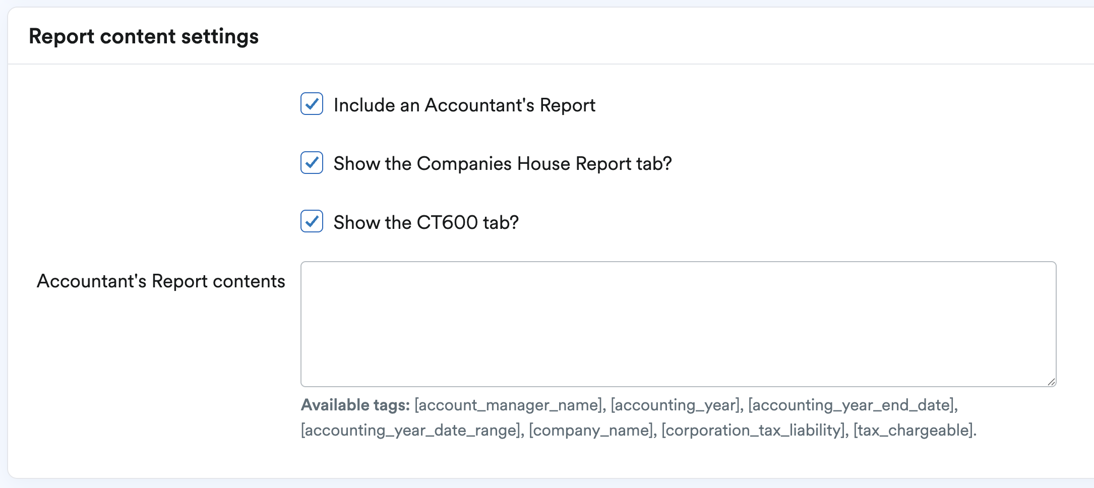 Report content settings