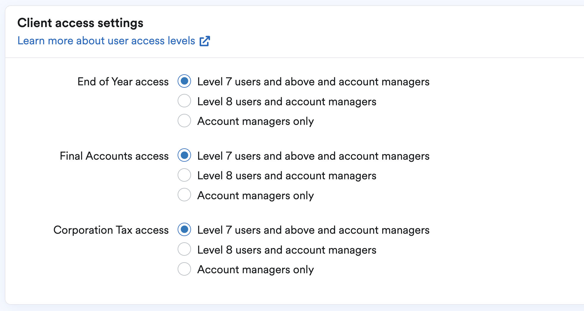 End of Year, Final Accounts and Corporation Tax access