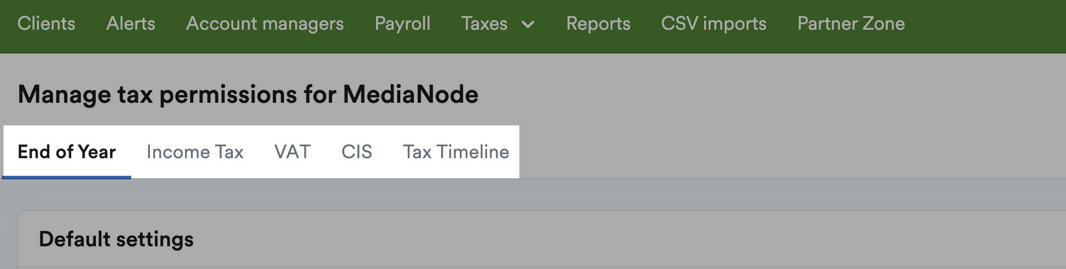 Tax permissions tabs highlighted