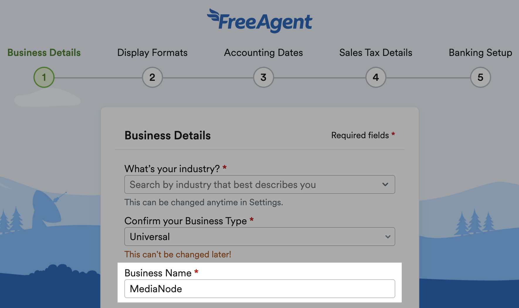 'Business Name' field highlighted within the Business Details page.