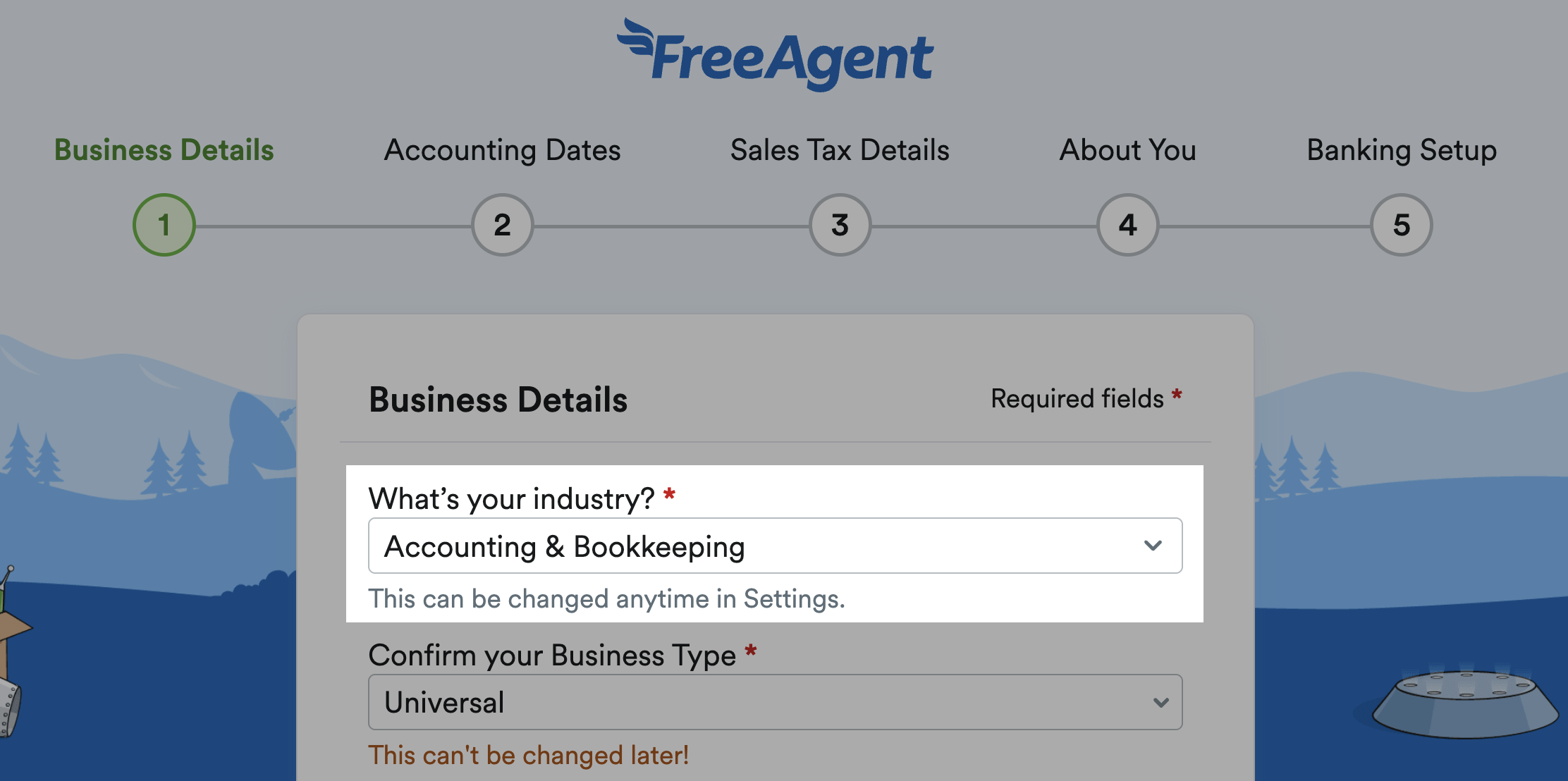 'What's your industry?' field highlighted with drop down menu.