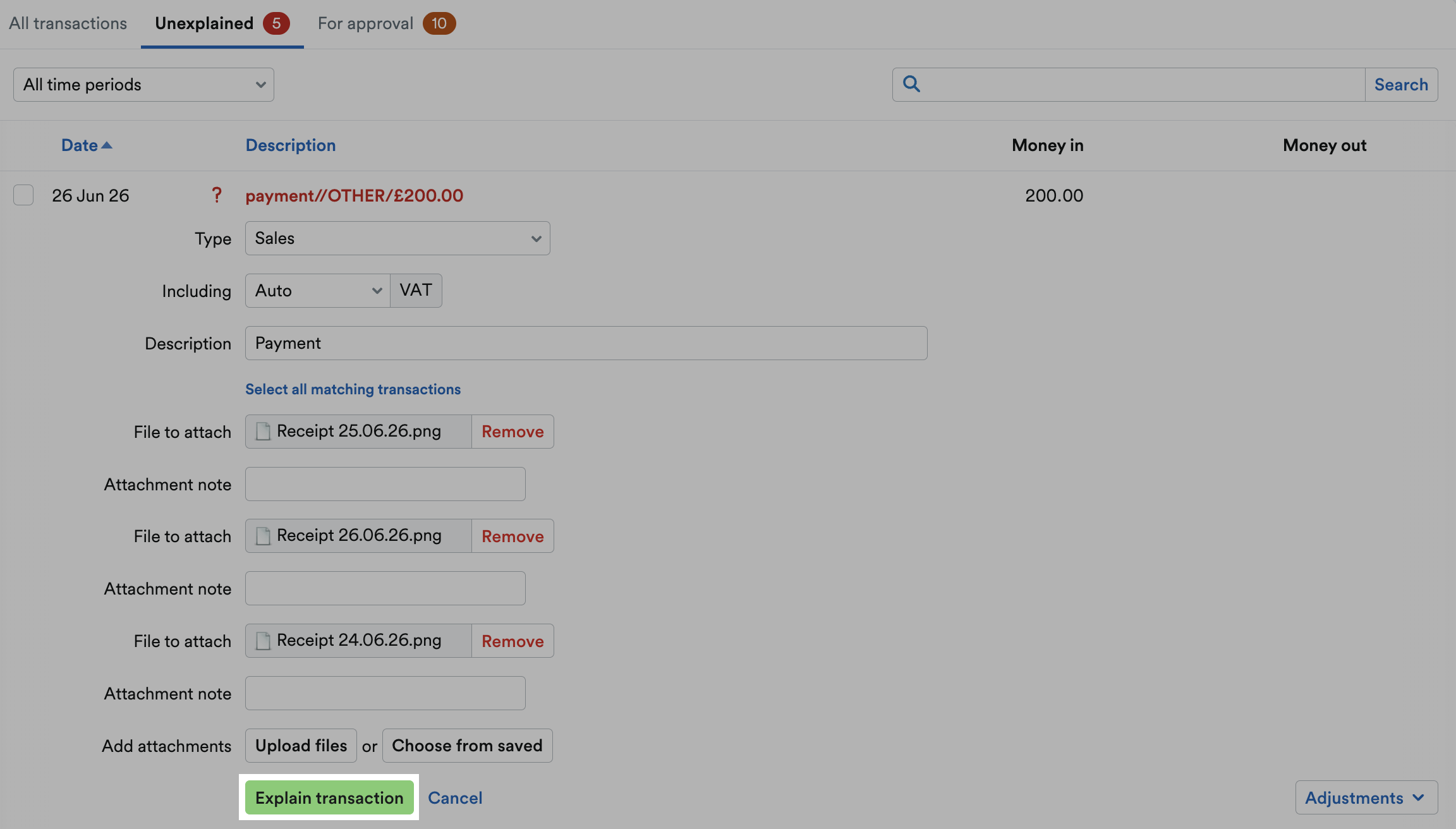'Explain transaction' button highlighted at bottom of transaction explanation.