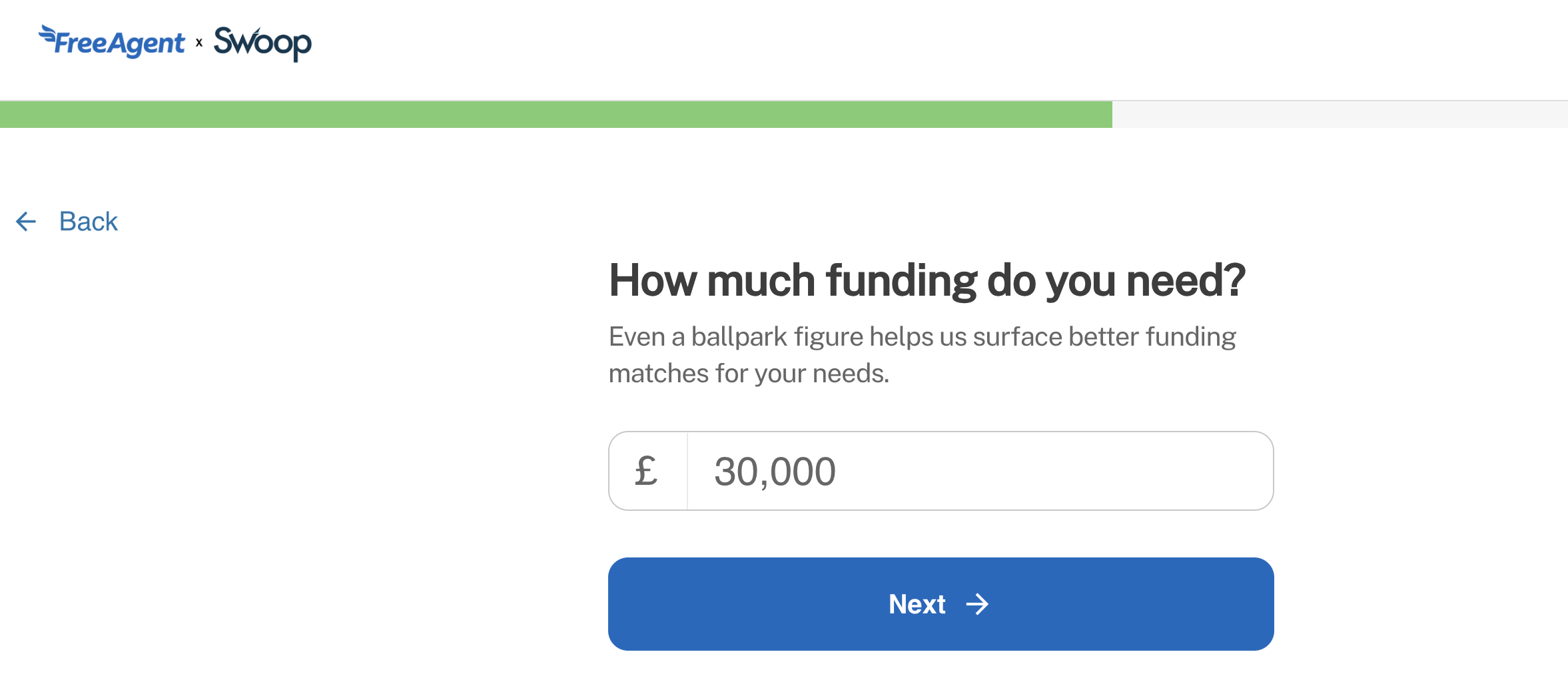 Field to enter amount for 'How much funding do you need?'