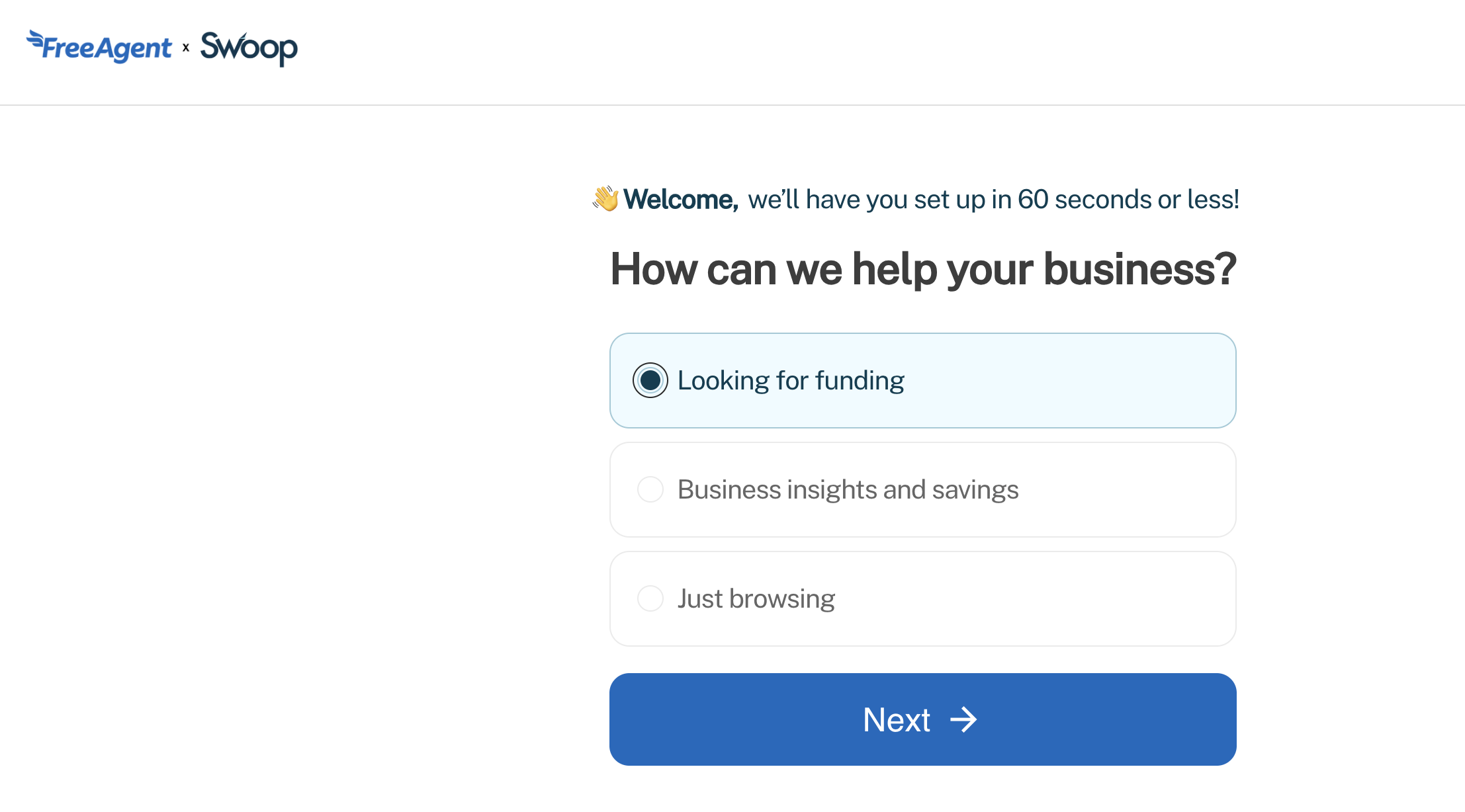 Options to choose a type of service