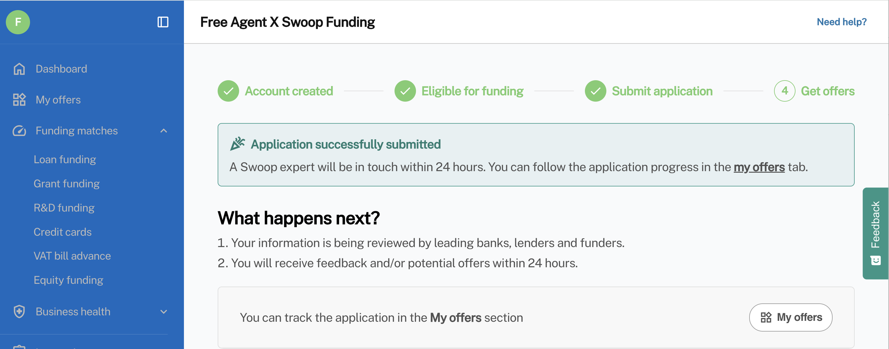 'View my offers' button displayed on Swoop page.