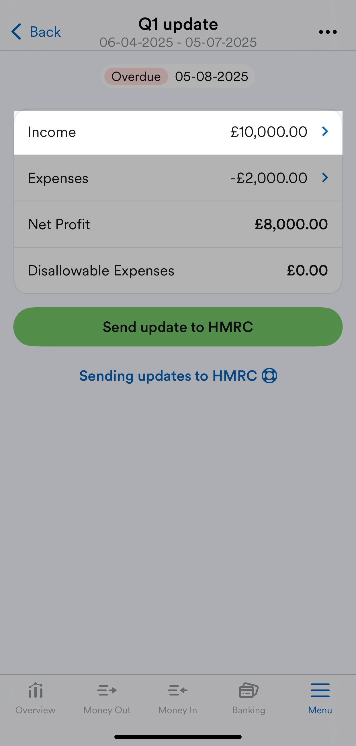 'Income' section highlighted on Quarterly update page.