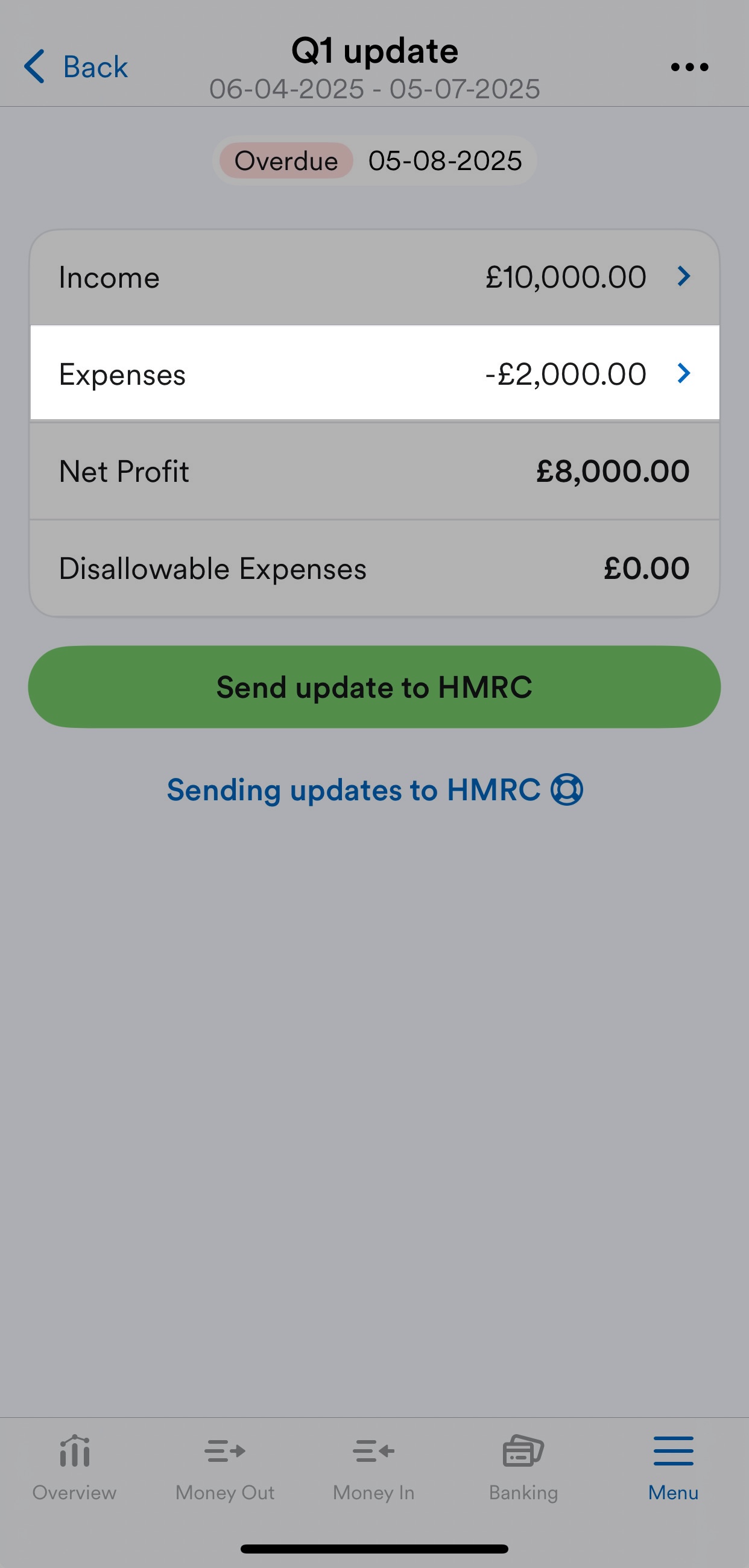 'Expenses' section highlighted on Quarterly update page.