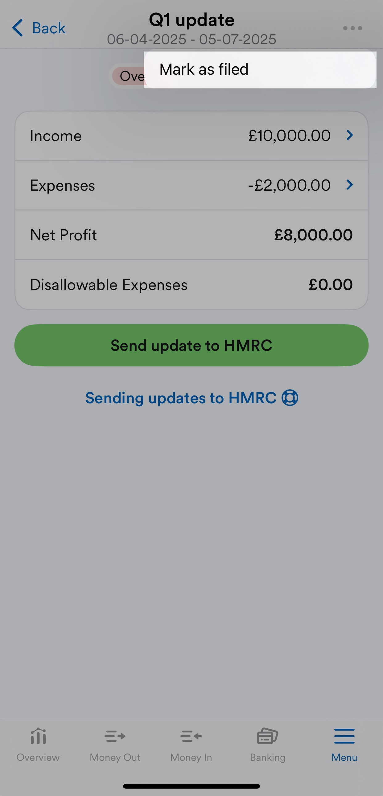 'Mark as filed' button on three dot menu.