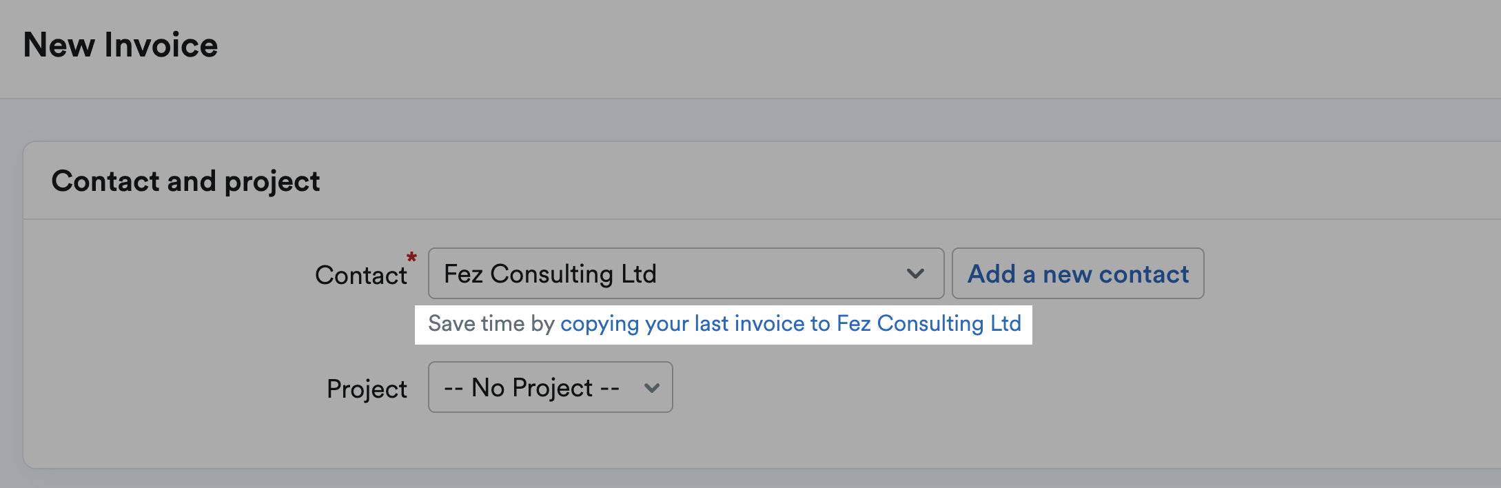 Link to copy last invoice created for the contact highlighted