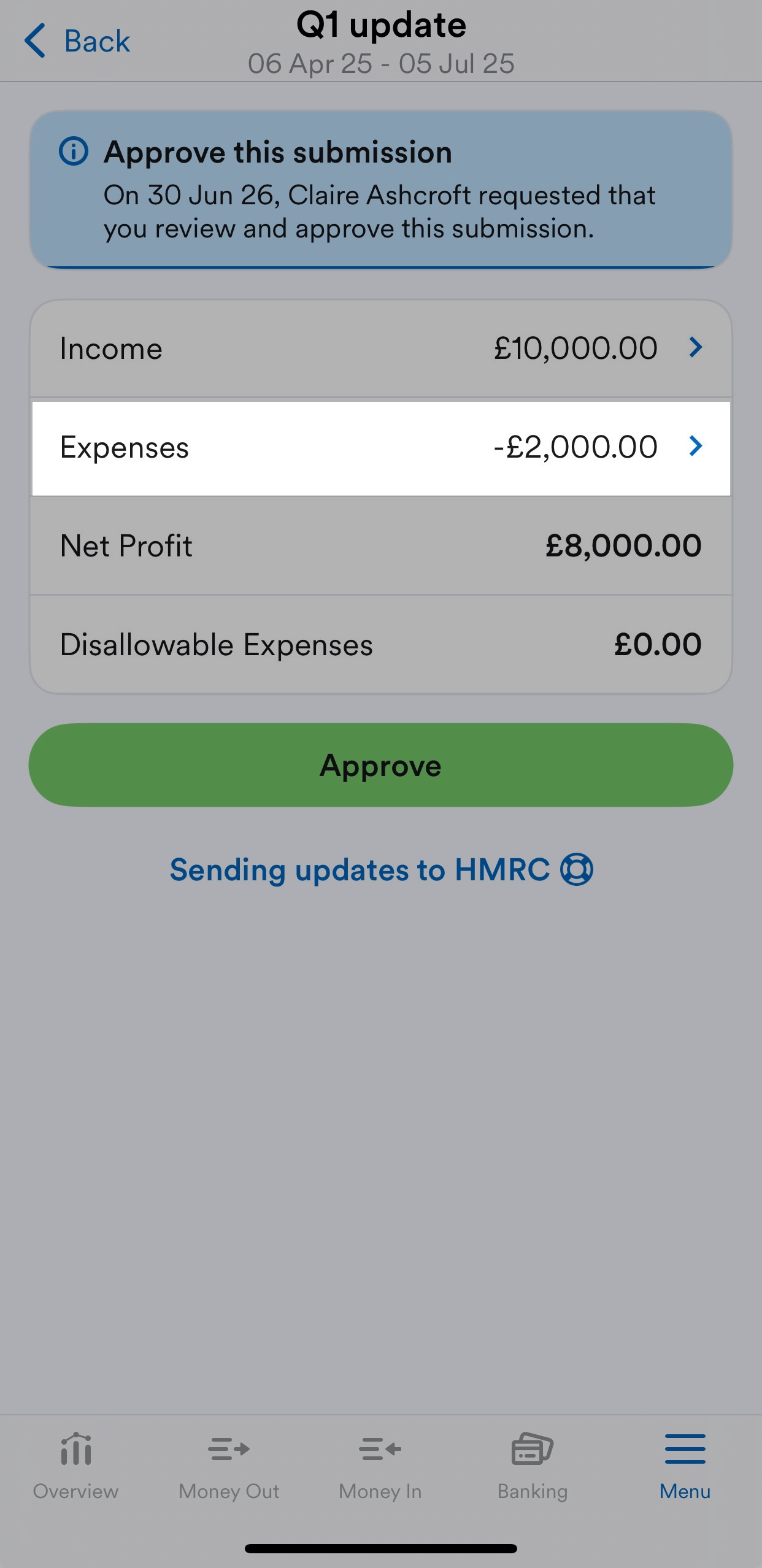 'Expenses' section highlighted on Quarterly update page.