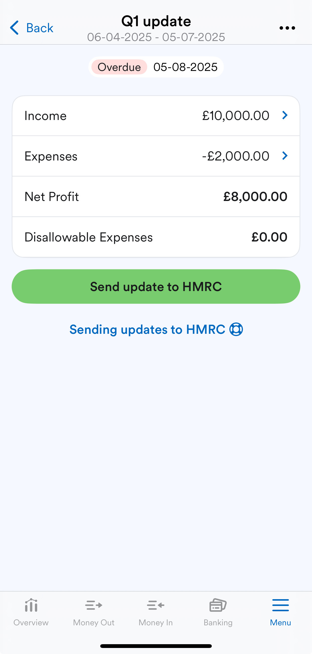 Sending a quarterly update using the FreeAgent mobile app