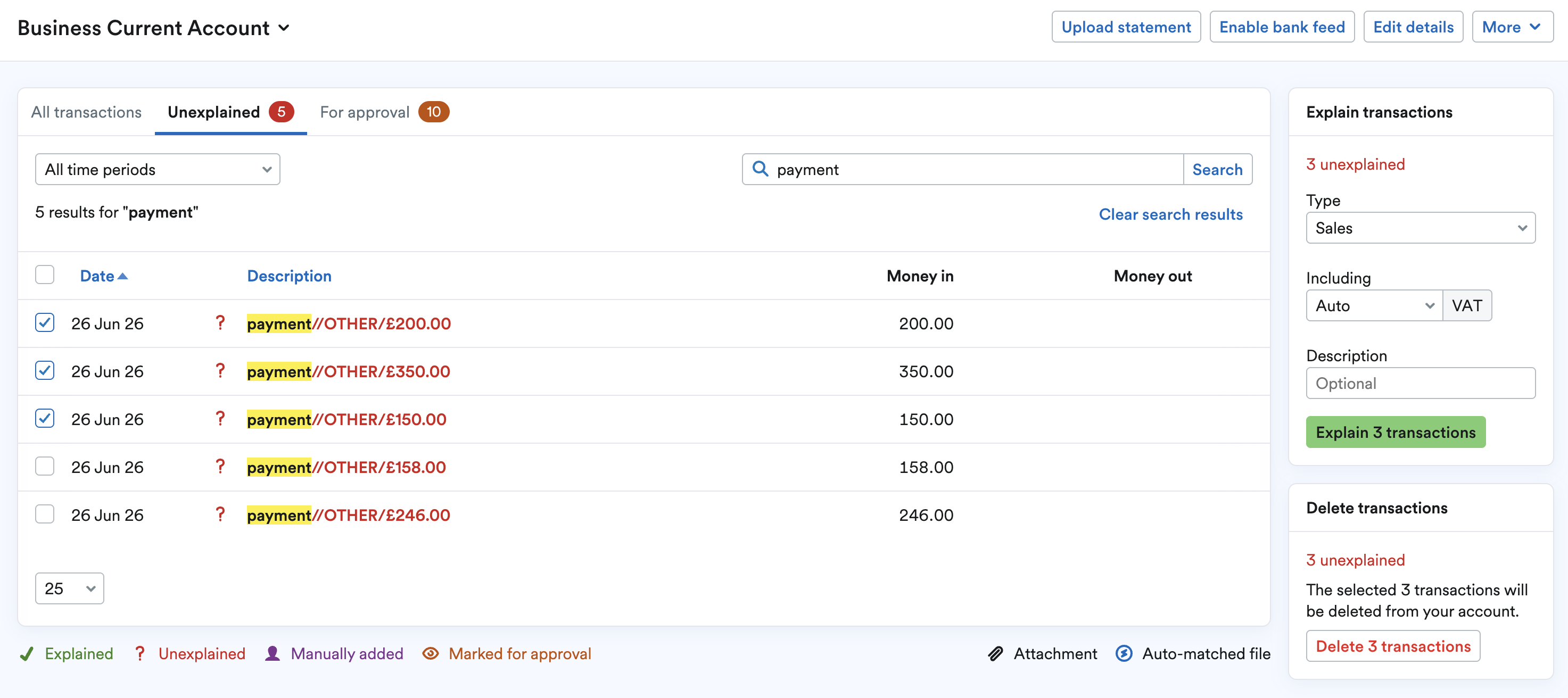 Multiple transactions selected on list of suggested similar transactions.