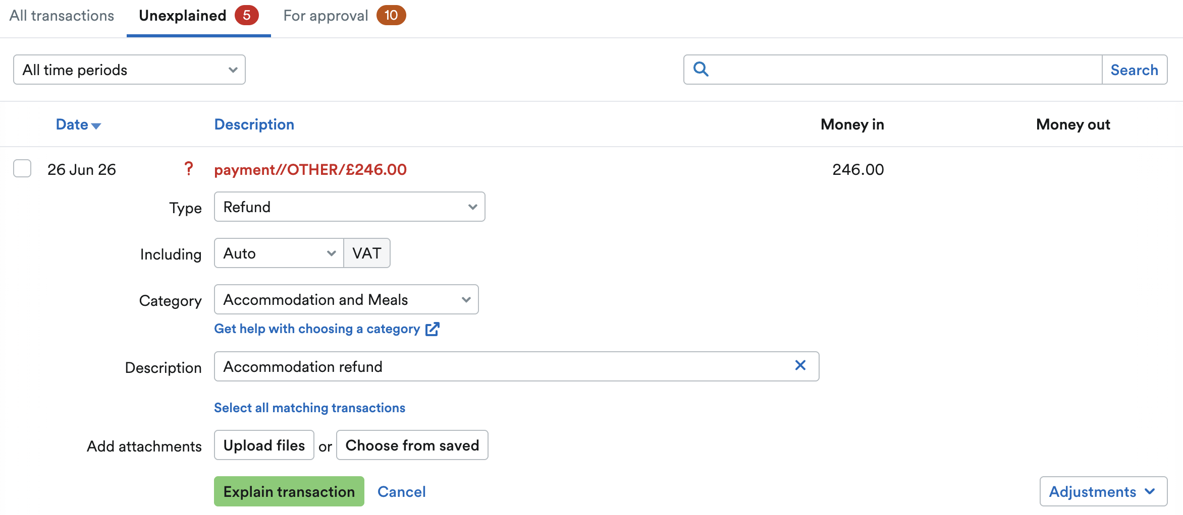 Unexplained transaction with fields to enter information into.