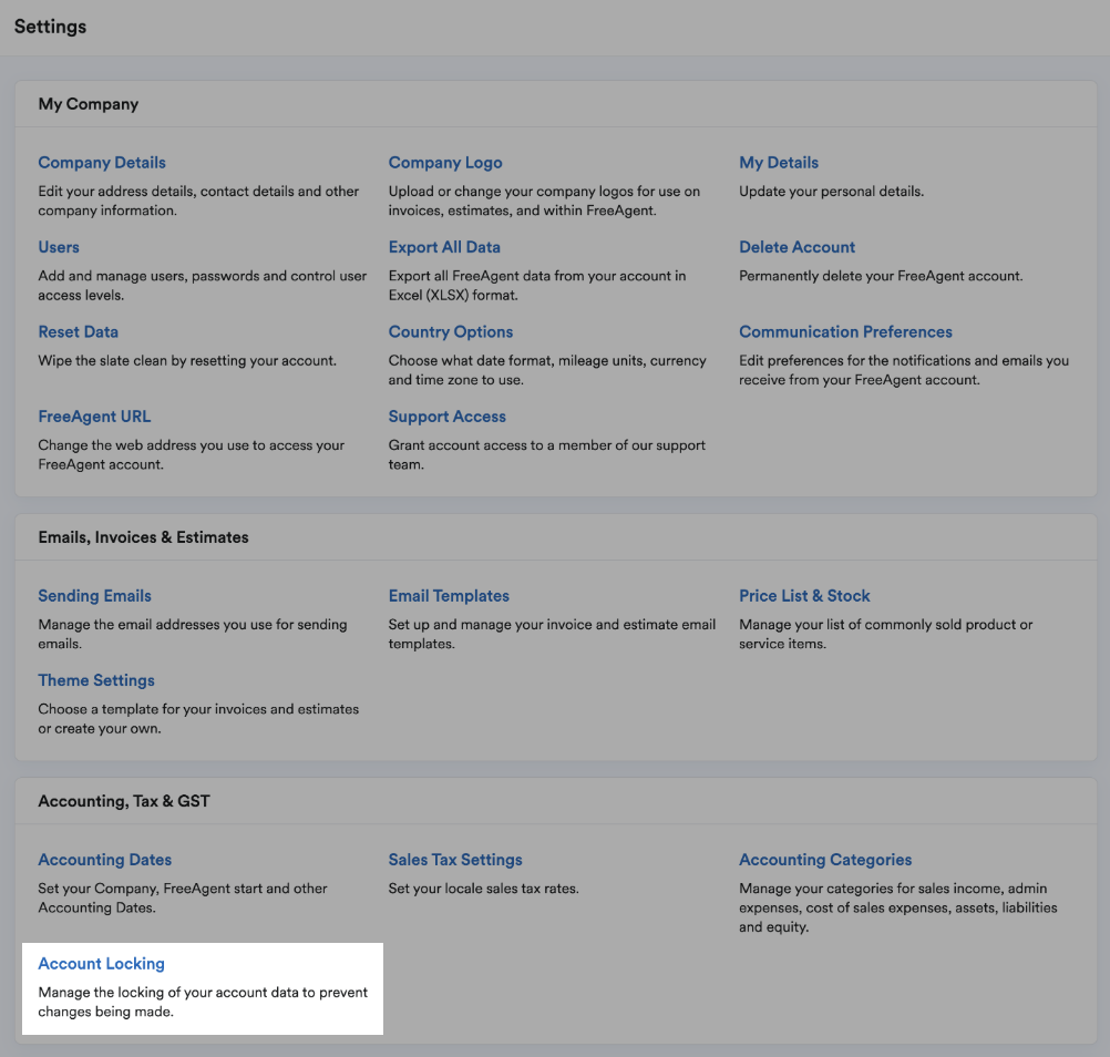 Settings area with Account locking highlighted