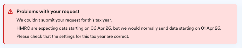 'Problems with your request' error message.