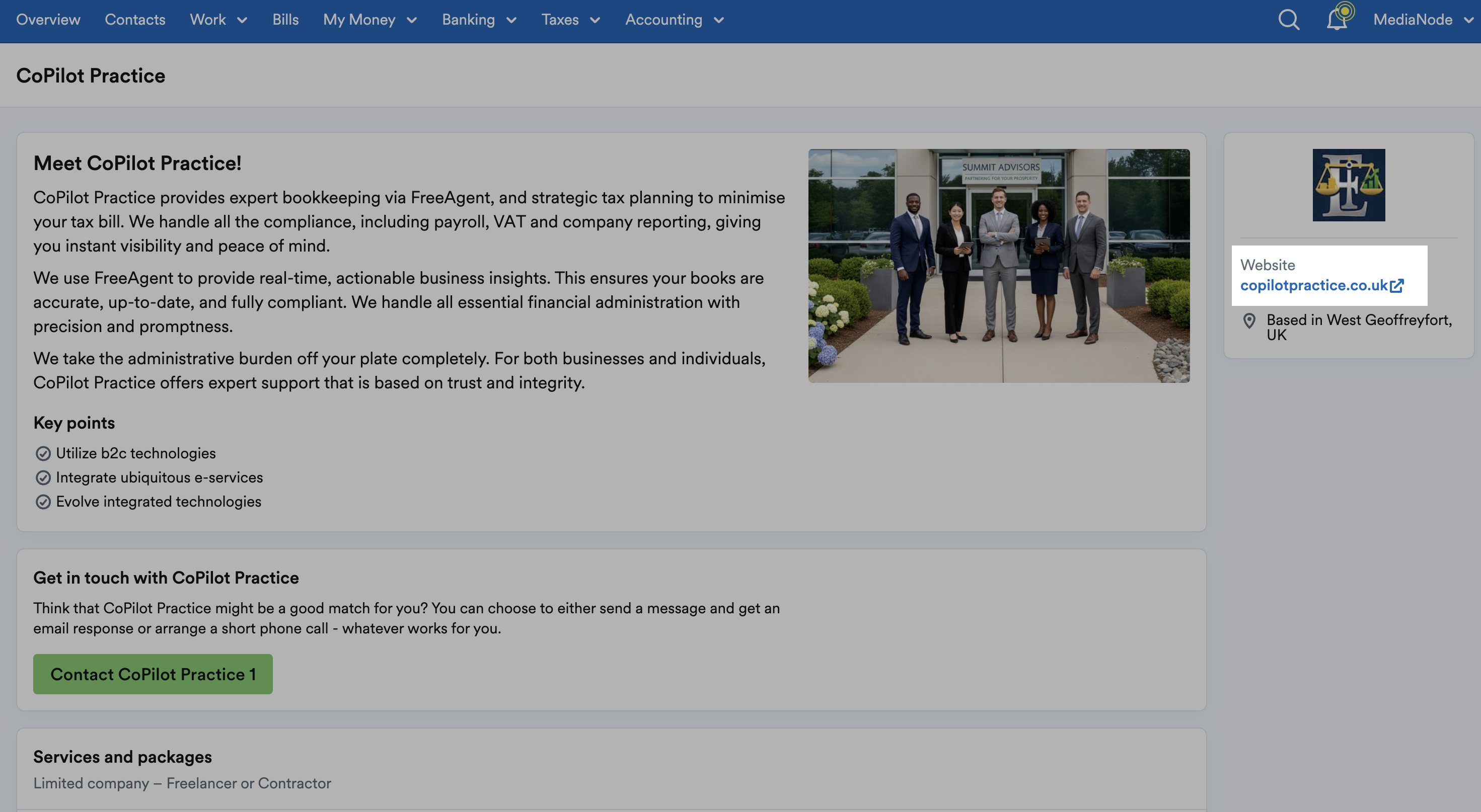 Website link for the CoPilot accountant highlighted on the right