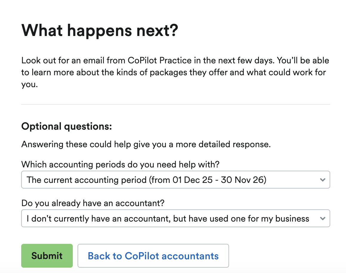 Optional questions to answer for the accountant.
