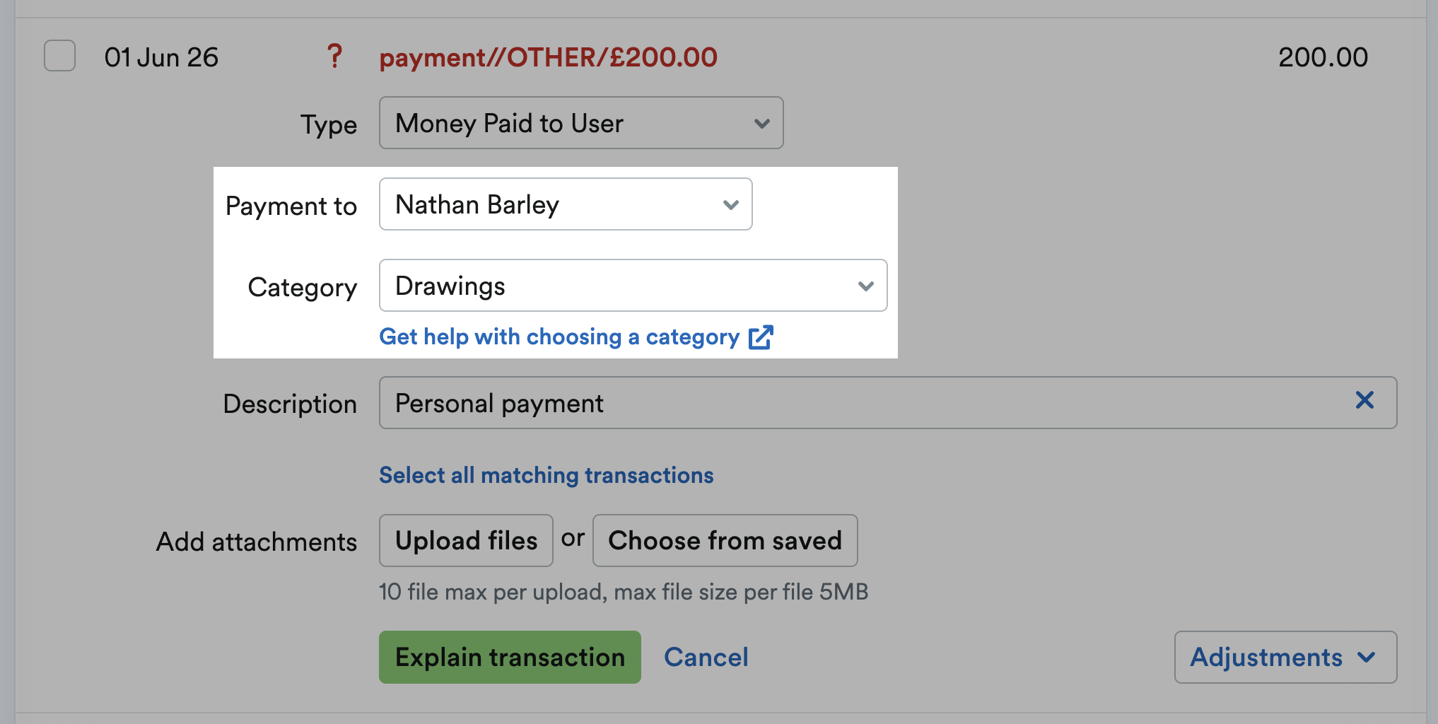 User selected and Drawings selected as the Category