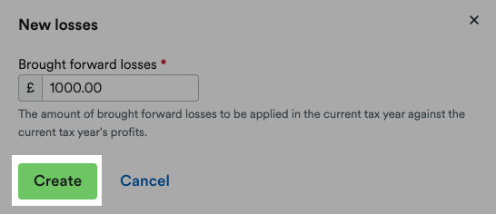 'Create' button highlighted in 'New losses' window.