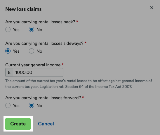 'Create' button highlighted in 'New loss claims' window.