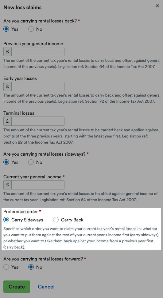 'Carry Sideways' selected for 'Preference order'.