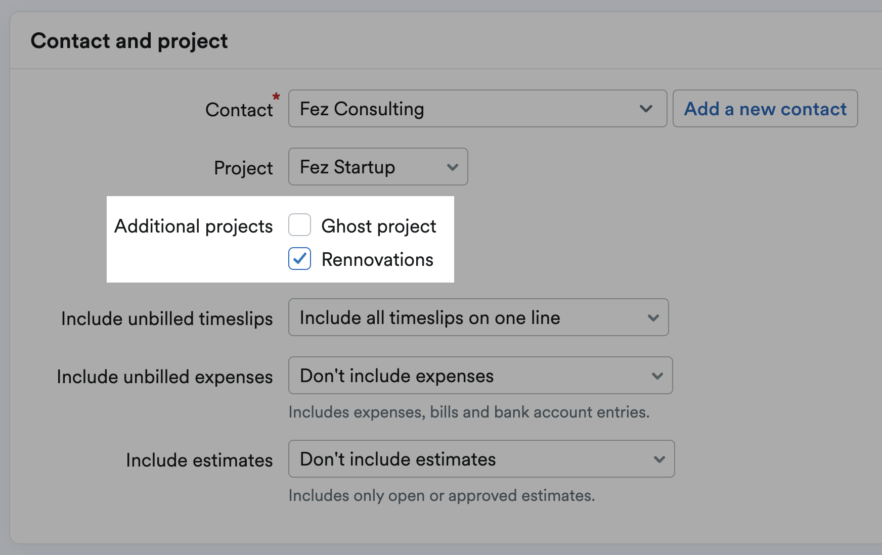 Additional projects options highlighted
