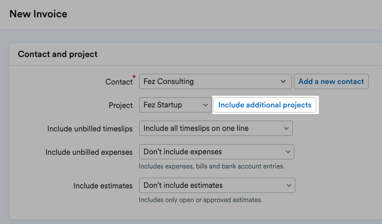 Include additional projects button highlighted