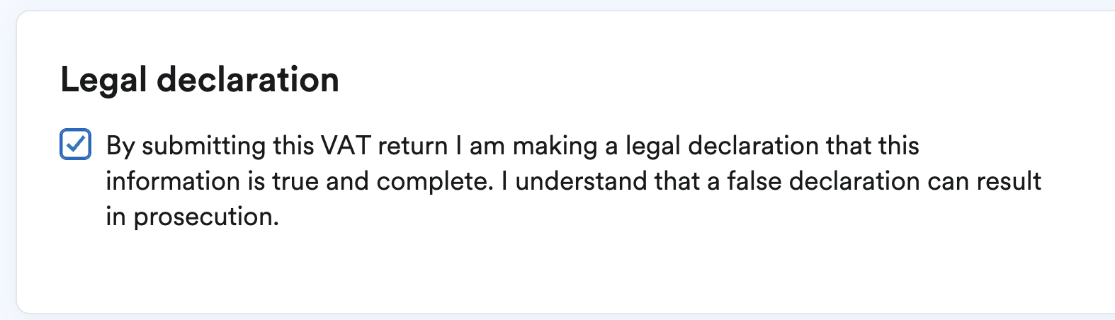 Legal declaration when filing a VAT return