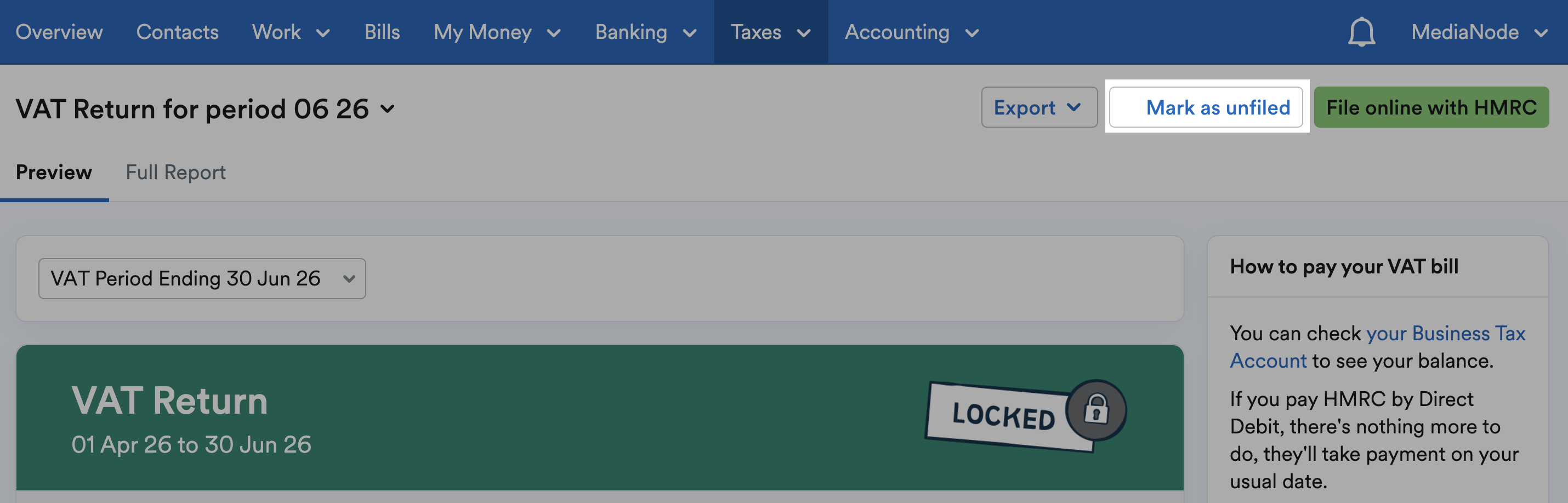 Mark as unfiled button highlighted
