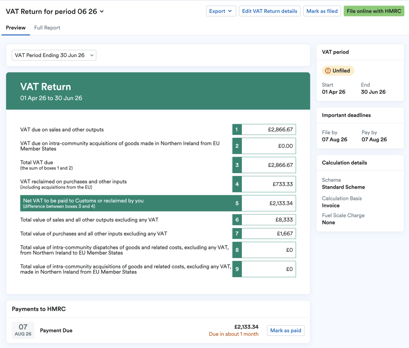 Preview page of the selected VAT return