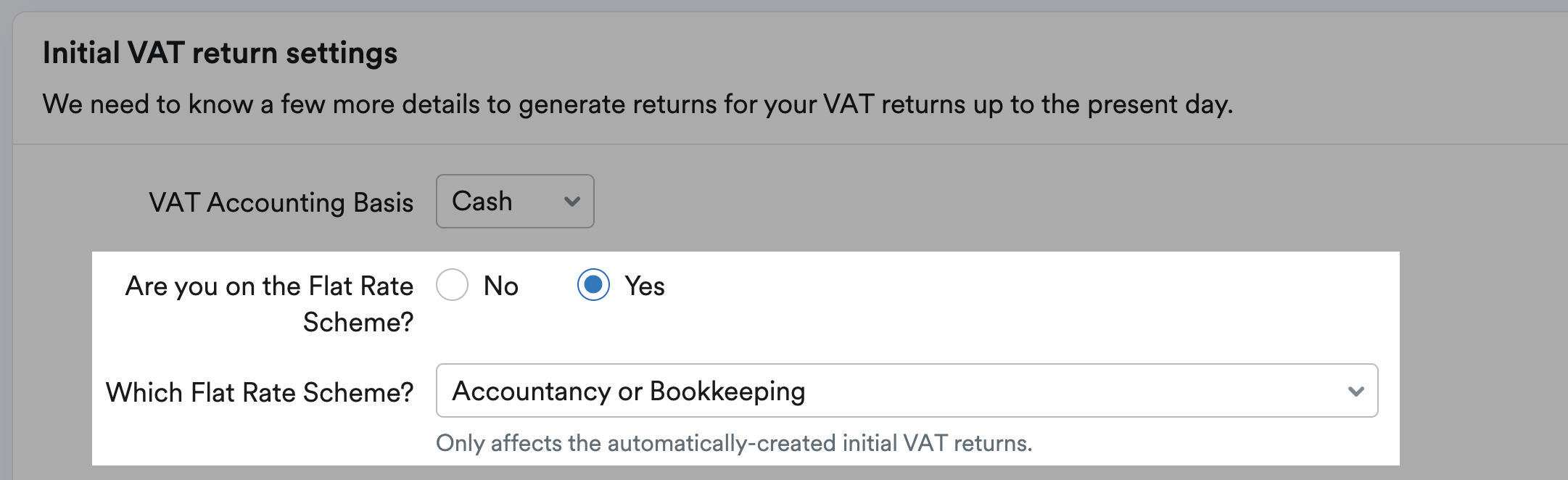 VAT Flat Rate Scheme details