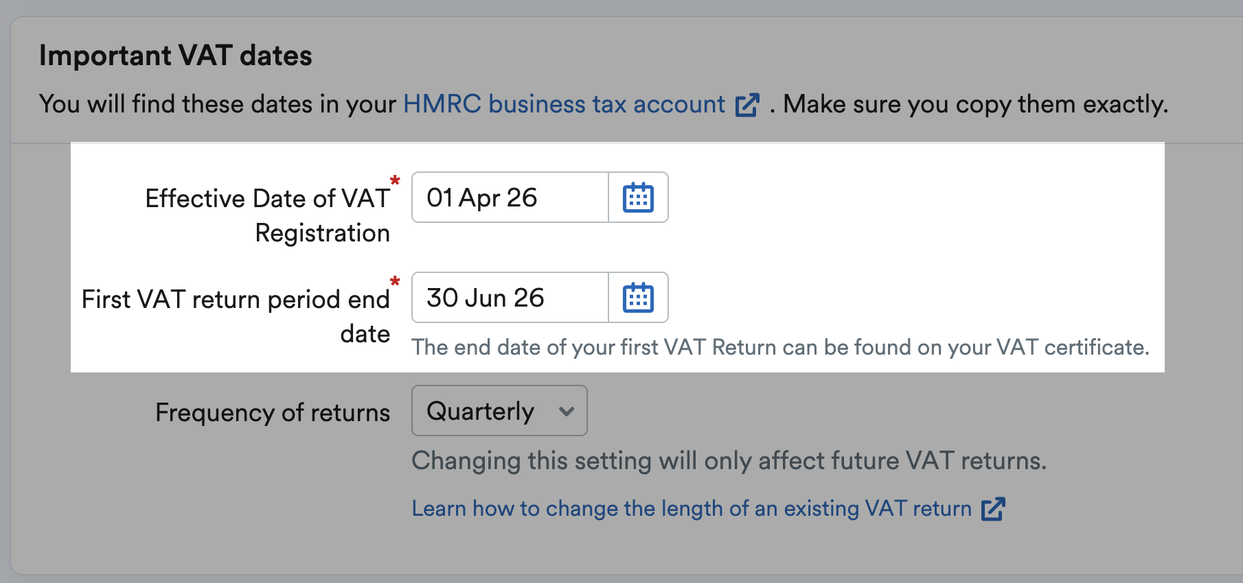 VAT registration dates highlighted