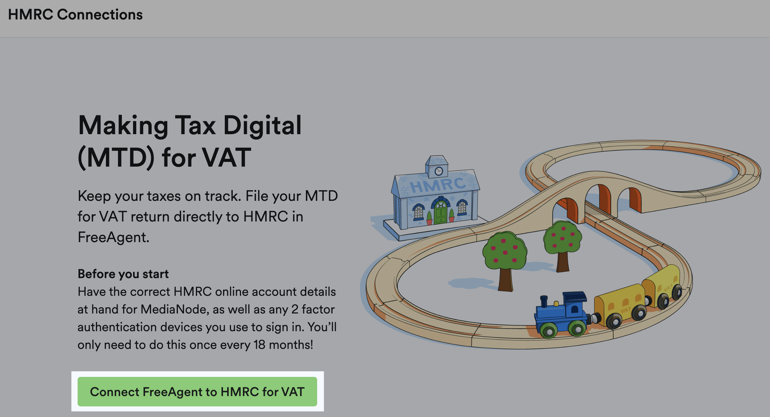 Connect FreeAgent to HMRC button highlighted