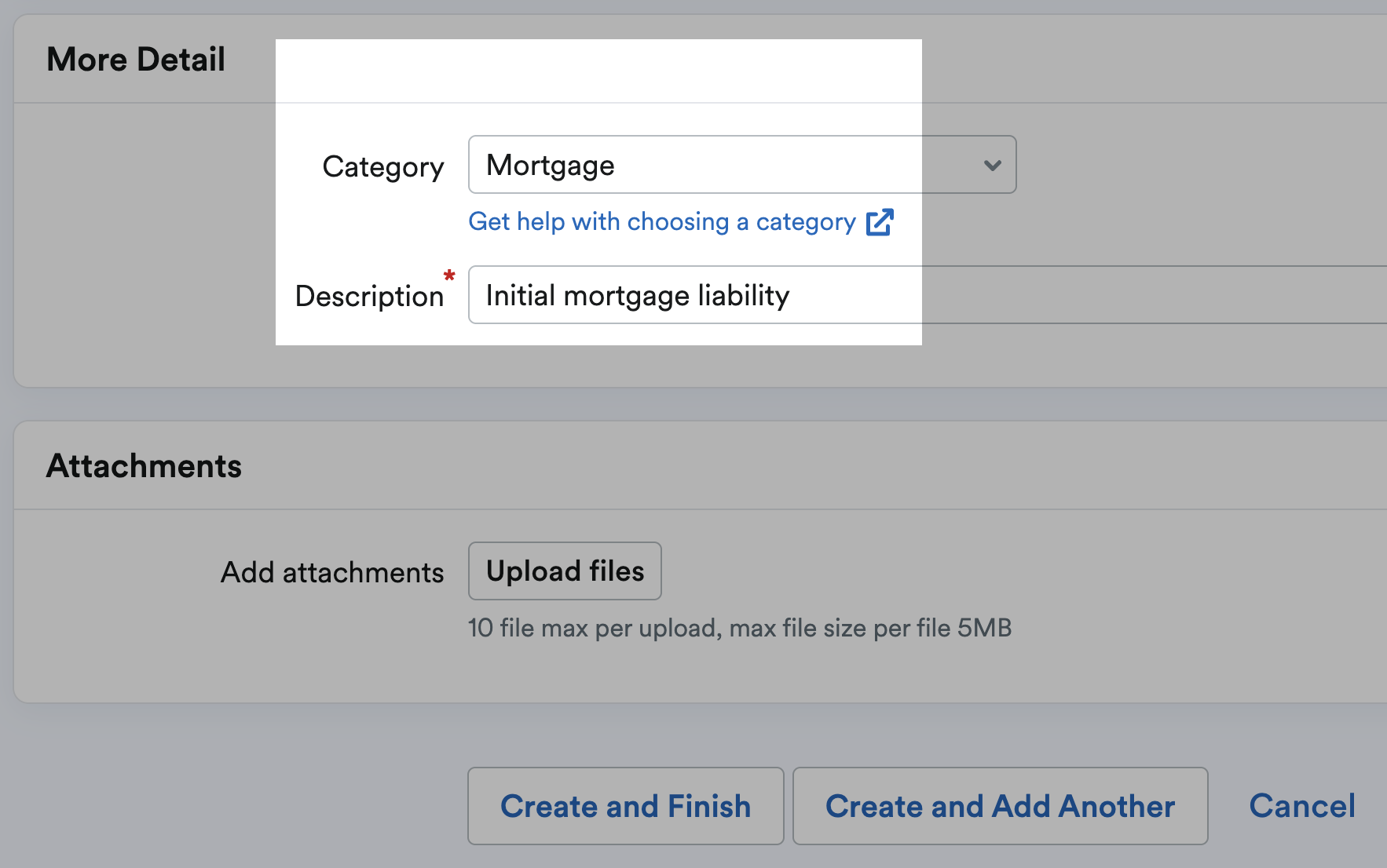 liability category selected