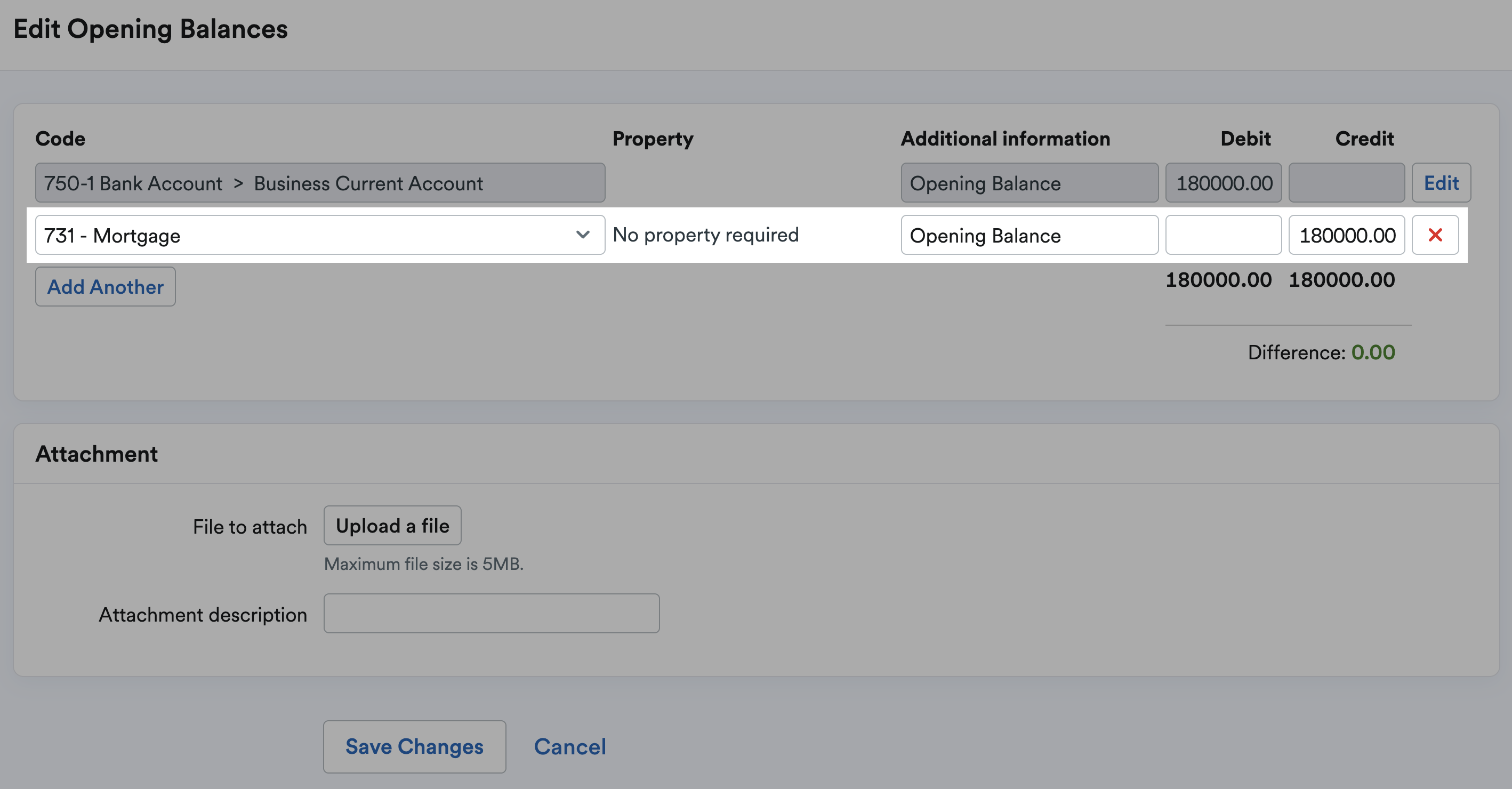 Mortgage liability added as a credit entry to the liability category