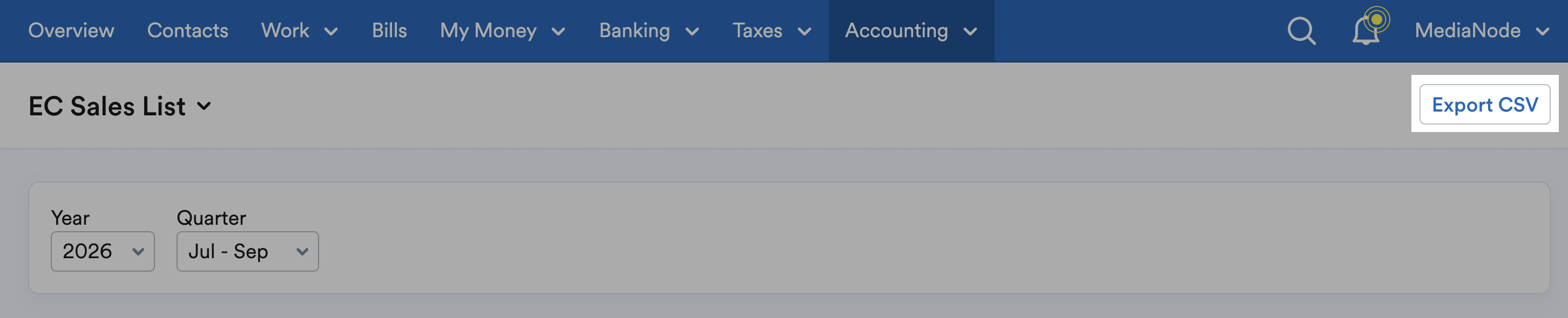 Export CSV button highlighted in top-right