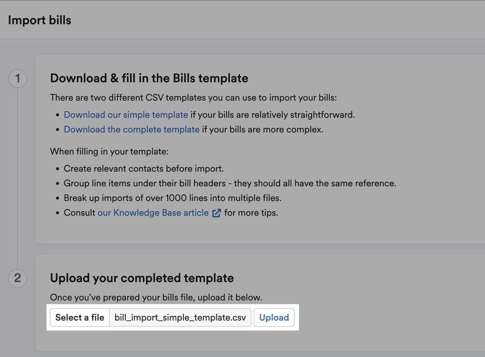 File selected and Upload button highlighted