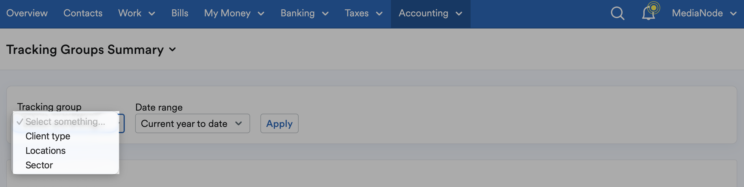 Tracking Groups listed on 'Tracking group' drop down menu.