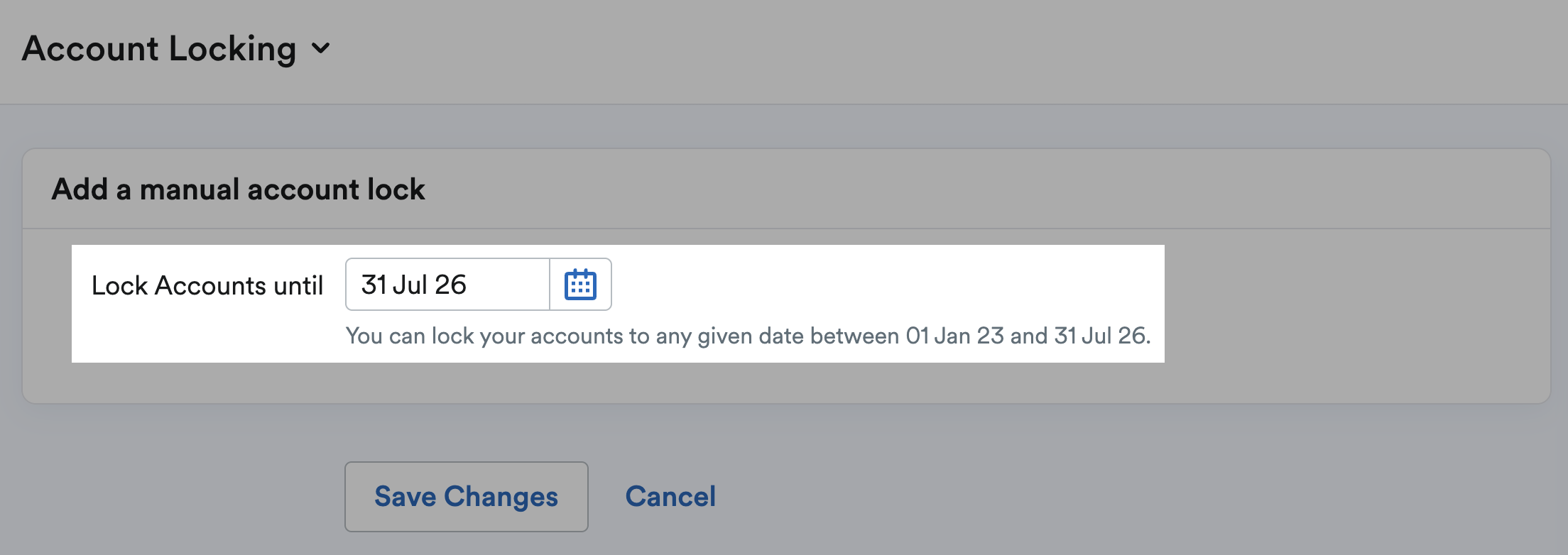Date entered in lock accounts until field