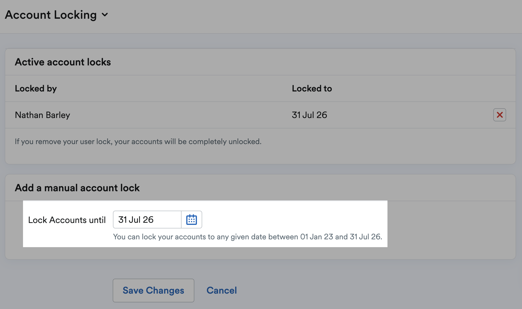 Manual lock date highlighted