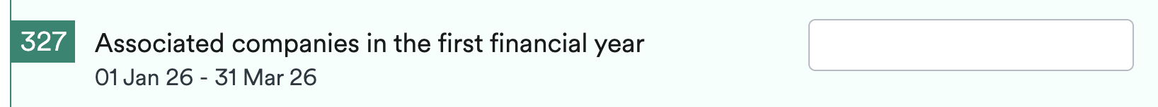 Box 327 for detailing 'Associated companies in the first financial year'.