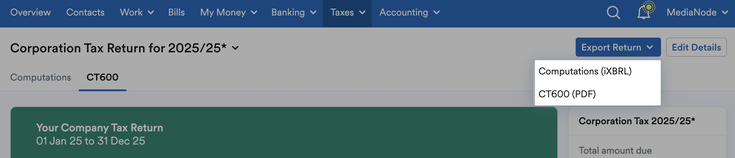 Export return button highlighted in top-right